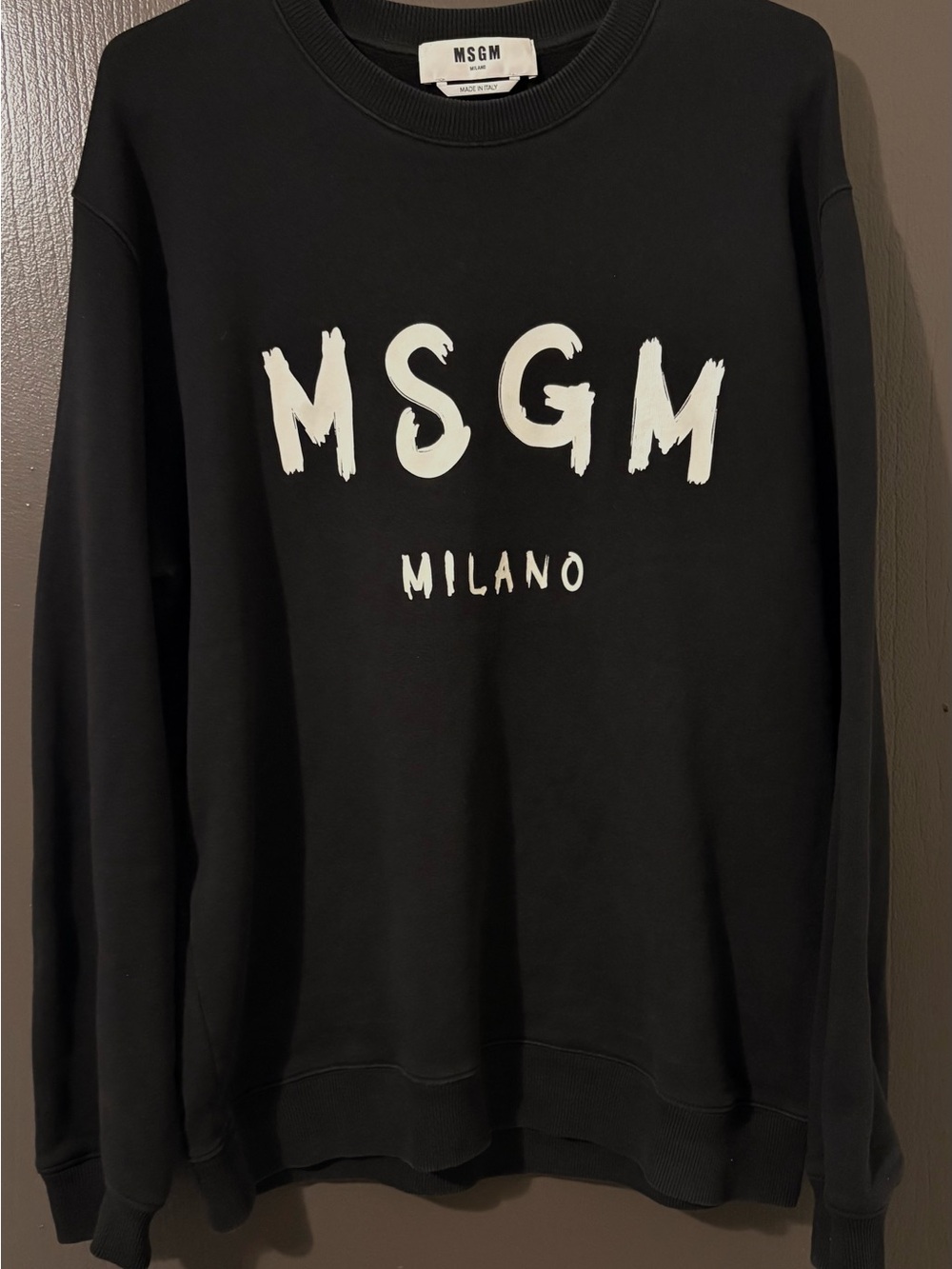 MSGM Black Crewneck Sweatshirt with White Milano Logo